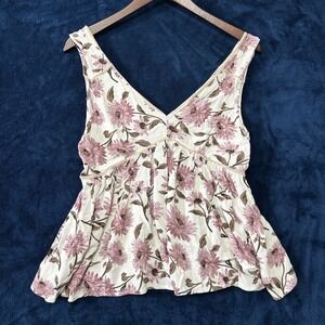Vtg American Eagle Womens Babydoll Tank Floral Velvet Trim Size S Girly Femme
